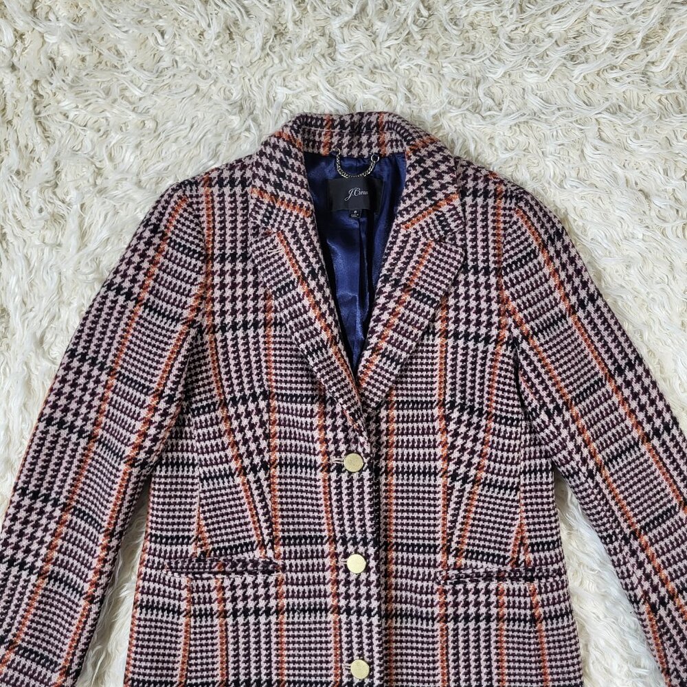 J Crew Single Breasted Topcoat Cabernet Plaid Coat - Size 6 - Picture 3 of 16